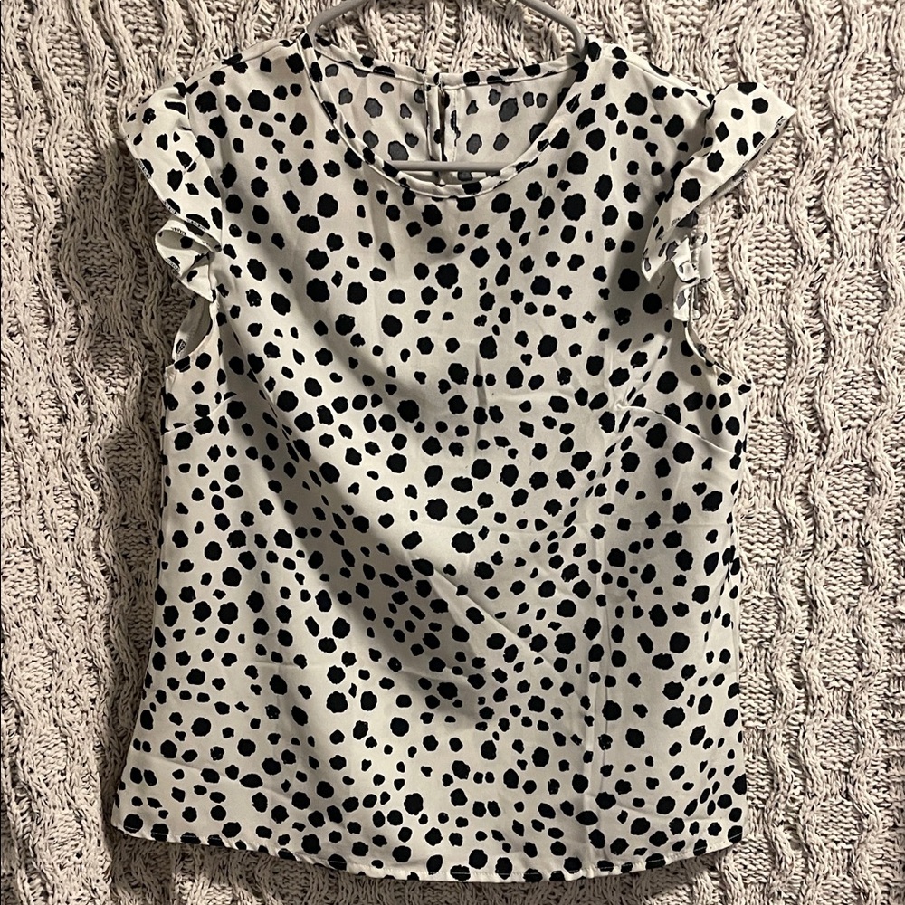 SHEIN Monochrome Polka Dot Ruffle Blouse